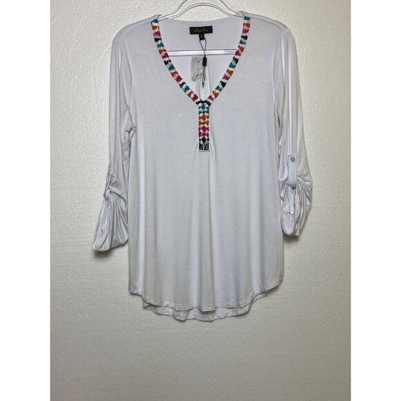 White Long-Sleeve V-Neck Top Coastal Cowgirl‎ Boho Small casual hippie classic - Picture 1 of 5